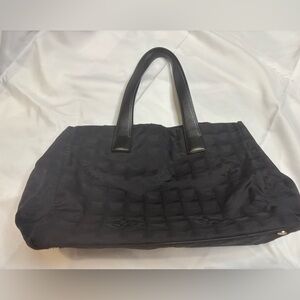 Chanel Travel Line Tote Bag Black Nylon Jacquard CC Logo